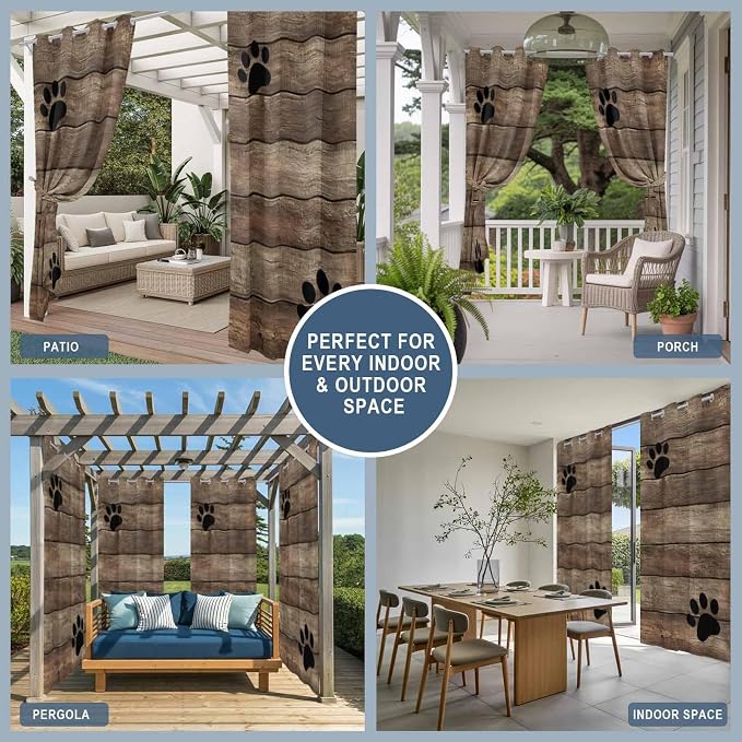 Wood Grain Outdoor Curtains for Patio Claws Animals Wooden Brown Vintage