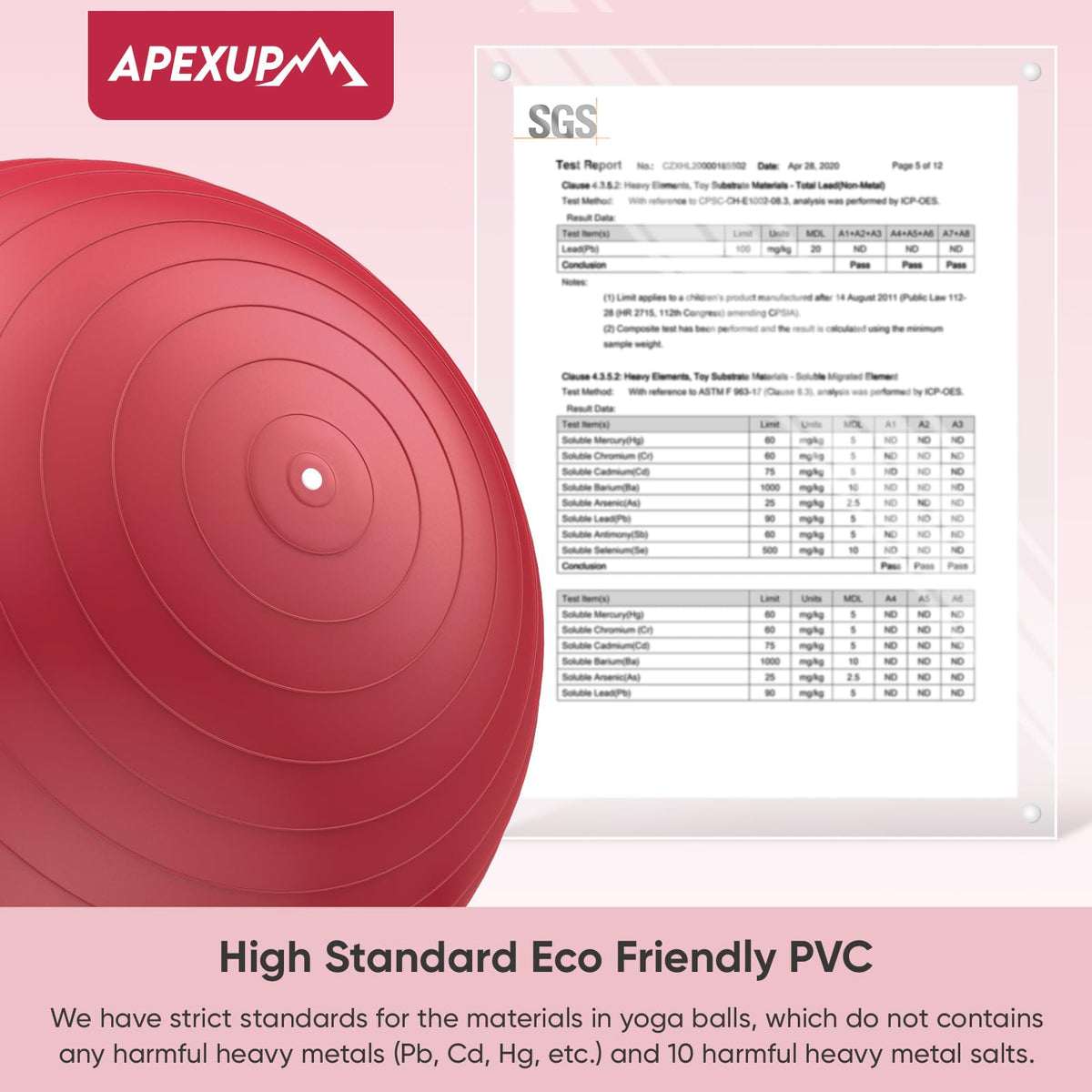 APEXUP Yoga Ball, 660 lbs Anti-Burst Exercise Ball with Pump, 5 Sizes (XXL(31"~34") 85cm, Red)