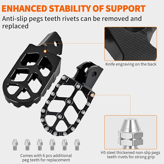 Nilight Motorcycle Foot Pegs Dirt Bike Footpegs Fit for Surron Light Bee X/S E Ride Pro SS CRF150F CRF230F CRF250F X160 X260 KDX200 XR125L XR150L Heavy Duty CNC Foot Rests Pegs Pedal, Black