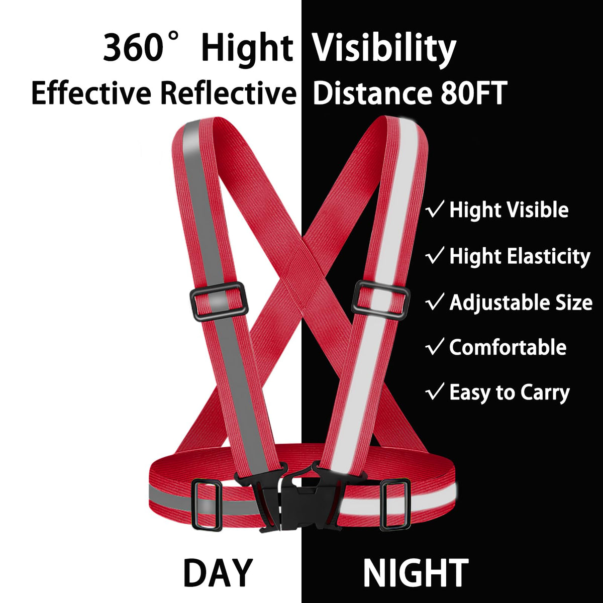 Fepdiu High Visibility Reflective Vest Safety Vest Running Reflective Gear Adjustable Reflective Vest for Walking,Jogging,Hiking,Night Cycling (Red)