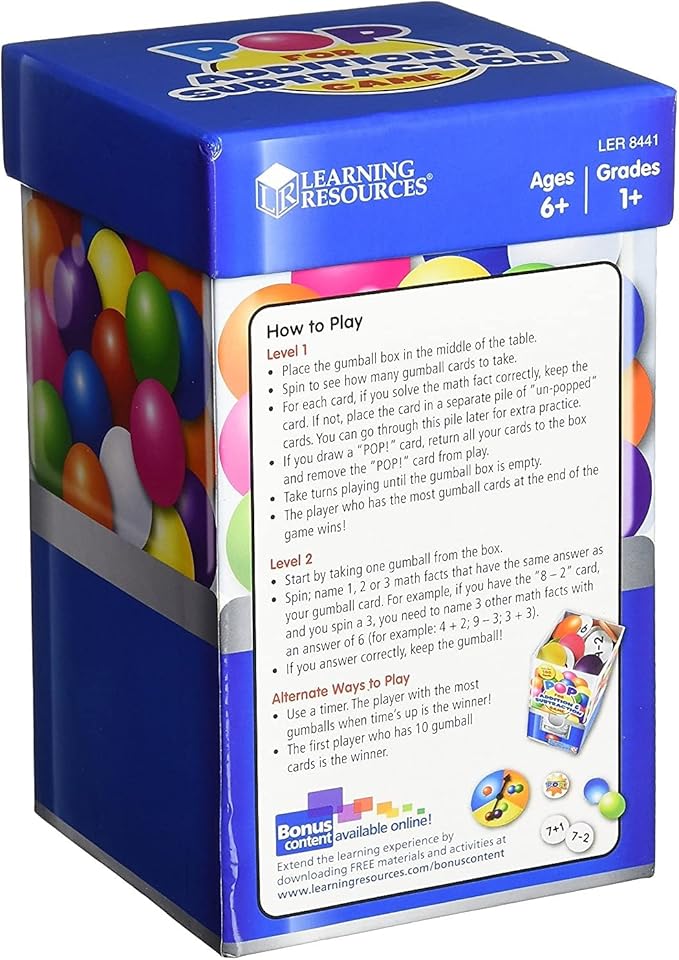 Learning Resources Pop For Addition & Subtraction Math Game - Number Flash Cards, Math Manipulatives, Classroom Must Haves, Homeschool, Montessori, Board Games, Gifts for Boys and Girls