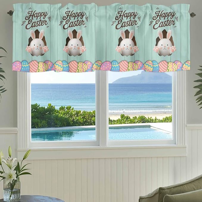 Green Easter Curtain Valances for Windows, Kitchen Valance Window Treatment