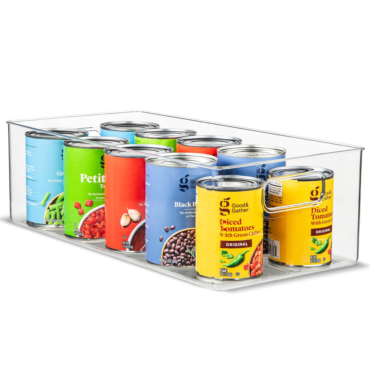 Plastic Food Storage 2 Pack Clear Container Bin with Handles for Organizing Kitchen, Pantry, Refrigerator, Freezer, Pantry, Cabinet, Closet, Bathroom. 16”x8”x5”