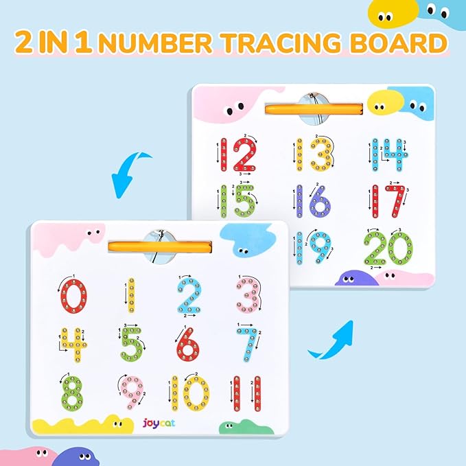 JoyCat Double-Sided Magnetic Number Tracing Board - 2-in-1 Numbers 1-20 Writing Toys for Toddlers & Kids, Preschool Math Manipulatives, Kindergarten Educational Learning Gifts for 3-5 Year Olds