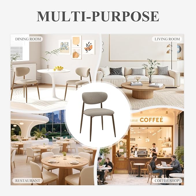 Dining Chairs Set of 4, Upholstered Dining Room Chairs with Metal Legs and Anti Slip Pads, Curved Back Kitchen Chair for Home and Restaurant Use, Camel