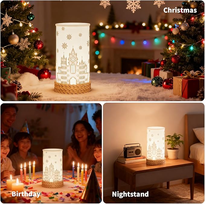 Rechargeable Touch Control Table Lamp, 3-Way Dimmable LED Bedside Lamp with Novelty Lithophane Shade and Rotation Base for Bedroom, Living Room, Office