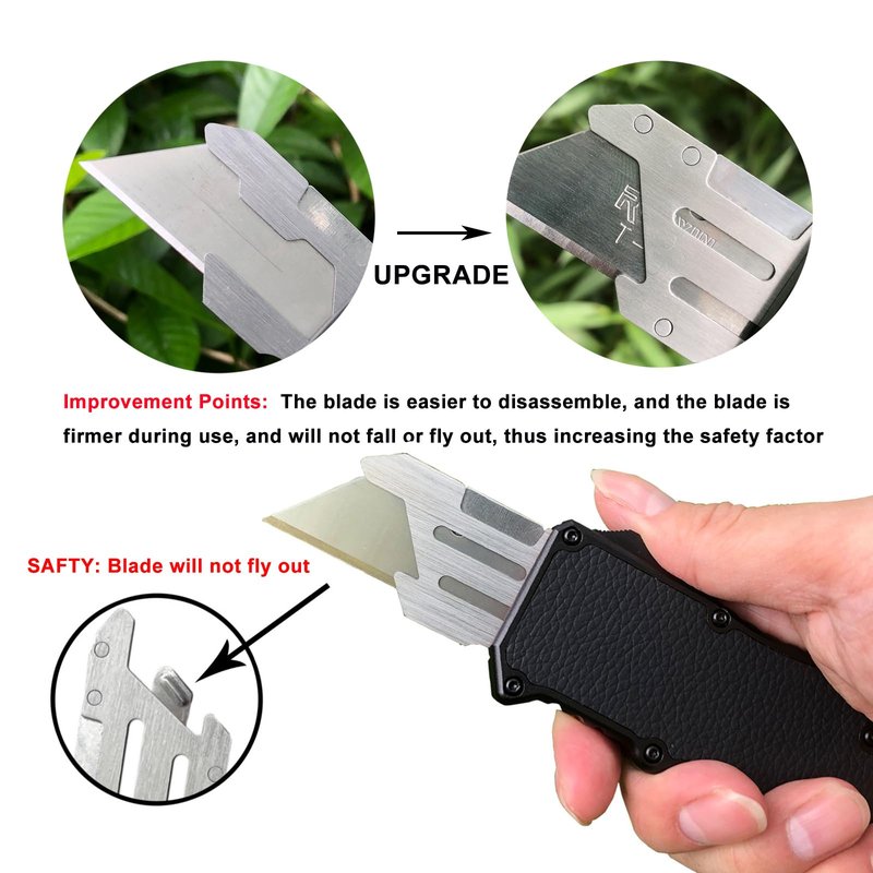 Caressolove Automatic Utility Knife, Black Razor Blades Pocket Knife, Box Cutters Retractable Heavy Duty, Premium Safety Push Button Knife with 5PCS Blades