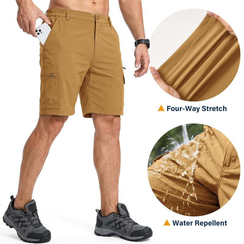 Jessie Kidden Mens Outdoor Casual Expandable Waist Lightweight Water Resistant Quick Dry Fishing Hiking Shorts (6222 Yellow Brown 38)