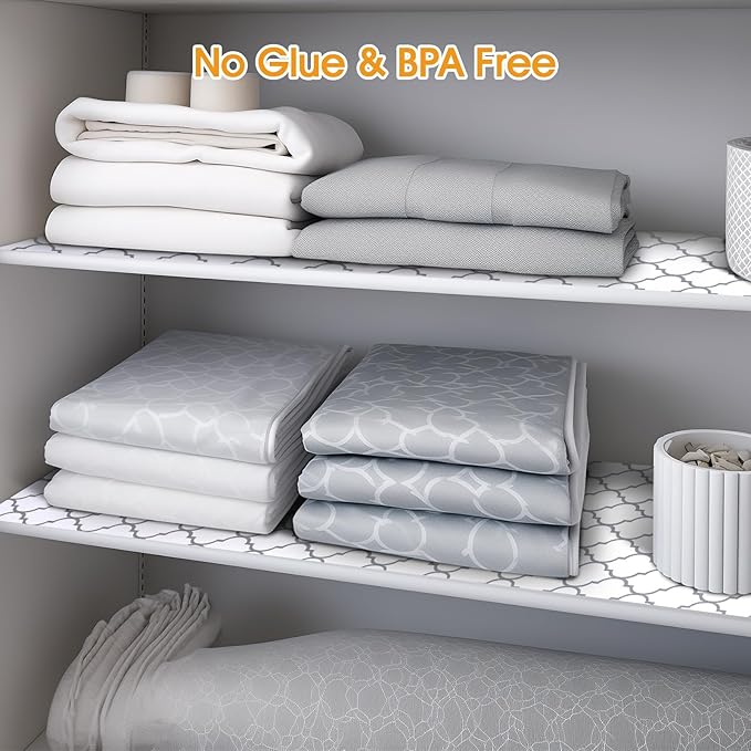 Shelf and Drawer Liner for Kitchen Cabinets Non-Adhesive, Strong Grip Non-Slip Thickened Cabinet Liners for Shelves, Waterproof Mats for Dresser Cupboard, White/Gray, 23 in x 20 Feet