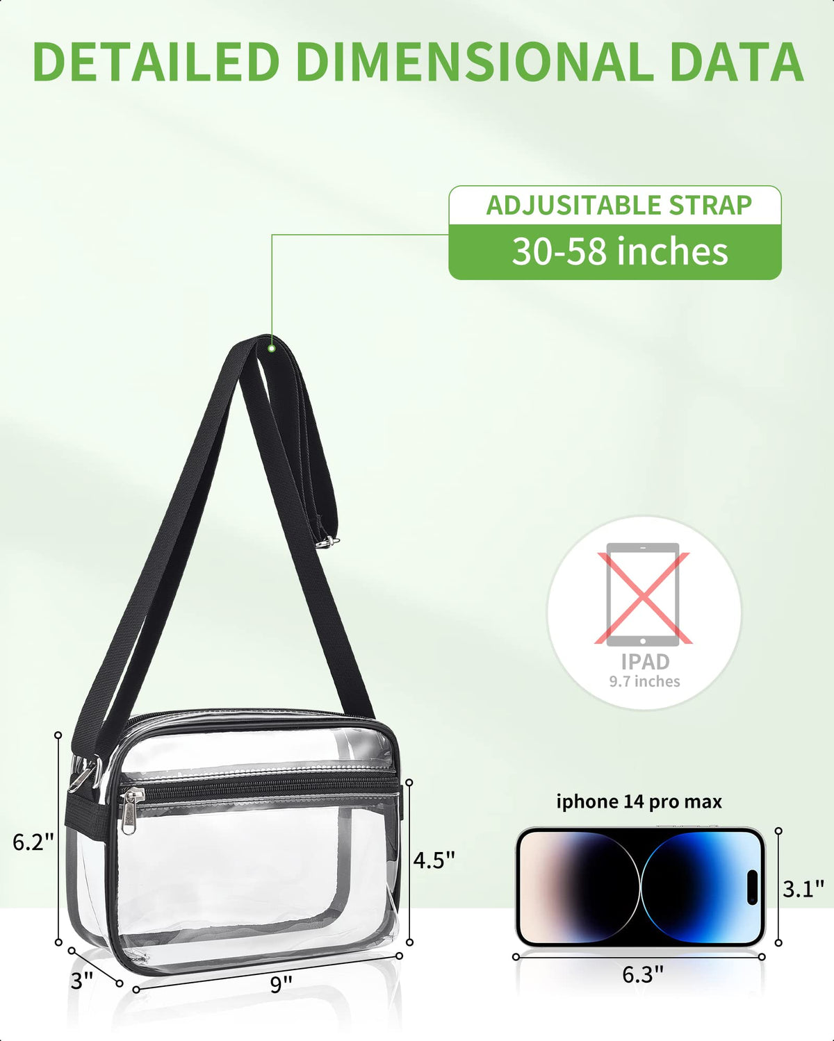 MAY TREE Clear Bag for Stadium Events, Small Clear Purse Suitable for Concert Outfits, Sports, Work and Festivals, Mini-Black