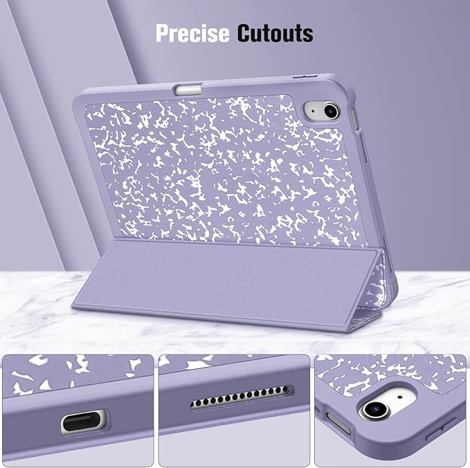 Fintie SlimShell Case for iPad (A16) 11th Generation 11 Inch (2025), iPad 10th Generation 10.9 Inch (2022) - Flexible Soft TPU Stand Back Cover with Pencil Holder, Composition Lilac