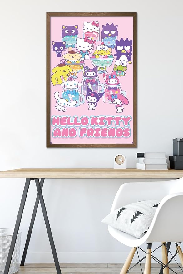 Trends International Hello Kitty and Friends: 24 Summer Fresh - Group Wall Poster, 34L x 22.4W, Bronze Framed Version
