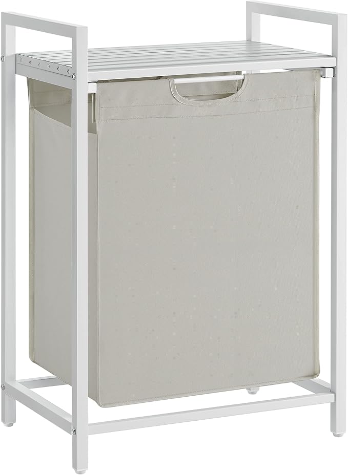 VASAGLE Laundry Hamper, Laundry Basket, Laundry Sorter with A Pull-Out and Removable Bag, Shelf, Metal Frame, 17.2 Gallons (65 L), 19.7 x 13 x 28.4 Inches, Cream White and Cloud White UBLH101W01