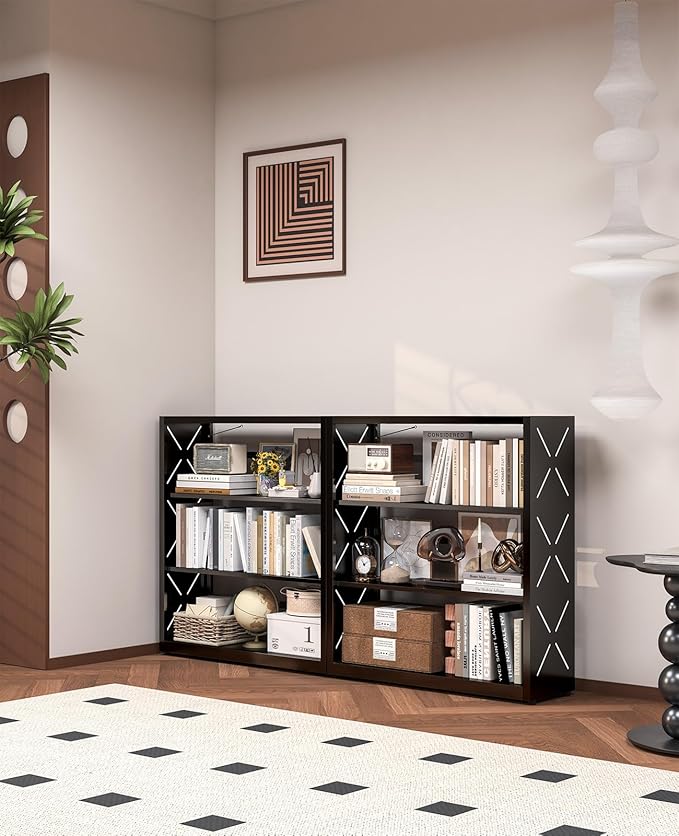 Book Shelf, 3-Tier Adjustable Bookcase with Anti-Tip Kit & Leveling Feet, Heavy-Duty Metal Storage Organizer, Modern Corner Shelves for Kitchen, Garage, Home Office - Black