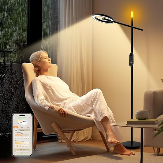 GLOWRIUM-H1 Smart Light Therapy Lamp 10000 Lux, LED UV-Free Sun Lamp, Circadian Rhythm, Full Spectrum Happy Light, Stepless Dimmable Energy Sunlight with App and Remote, Timer, Sleep Aid and Wake Up