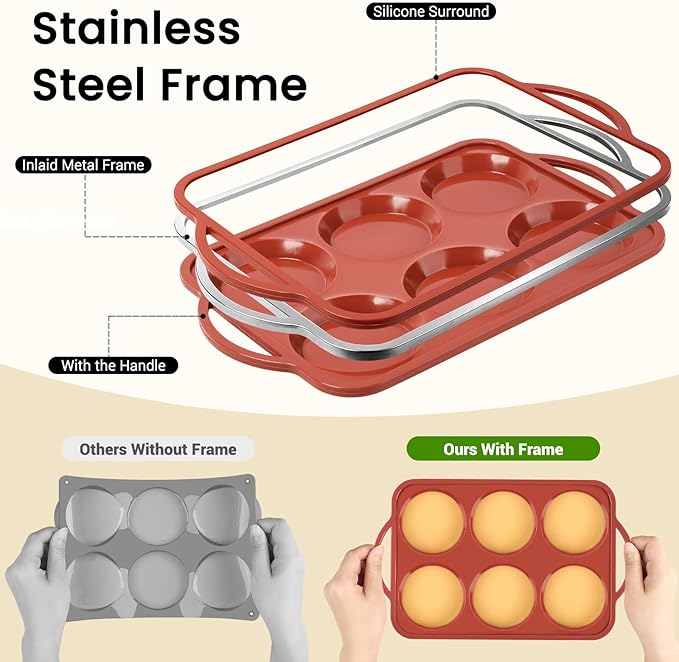 JOERSH Jumbo Silicone Muffin Top Pan with Metal Frame, 2 Pack, 4 Inch
