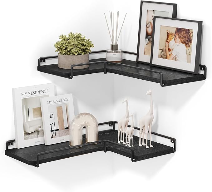 VASAGLE Corner Shelf Wall Mount Set of 2, Corner Floating Shelves, Small Corner Wall Shelf for Decor Storage, for Living Room Bedroom Kitchen Bathroom, Black ULLS831B22