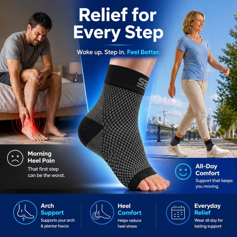 SB SOX Plantar Fasciitis Compression Socks – Arch Support Sleeve for Heel Pain Relief, Achilles Tendonitis & Foot Pain – Toeless Ankle Compression, All-Day Comfort (Navy, Medium)