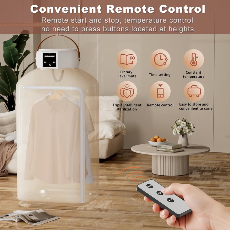 Portable Clothes Dryer, 600W Compact Foldable Mini Dryer Machine with Adjustable Timer, Quiet Fast-Drying Electric Travel Clothes Dryer for RV, Apartment, Home, Hotel Room
