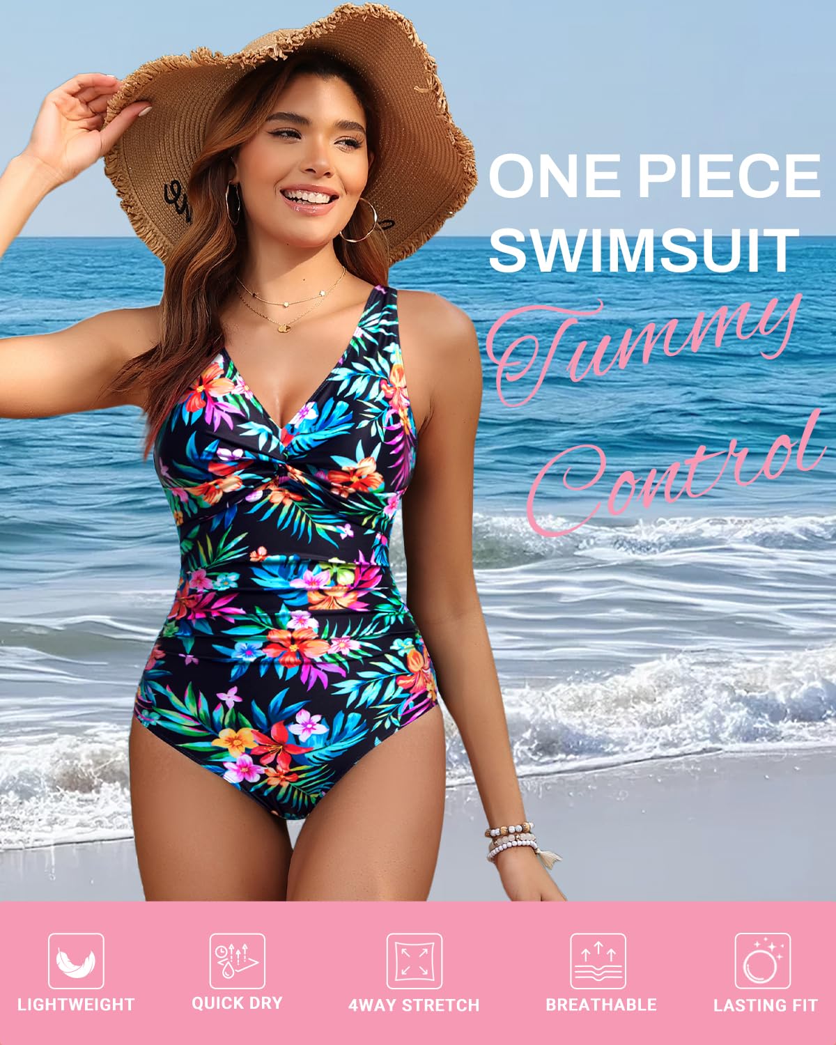 Holipick Multi Floral Tummy Control One Piece Swimsuit Full Coverage Bathing Suit XXL