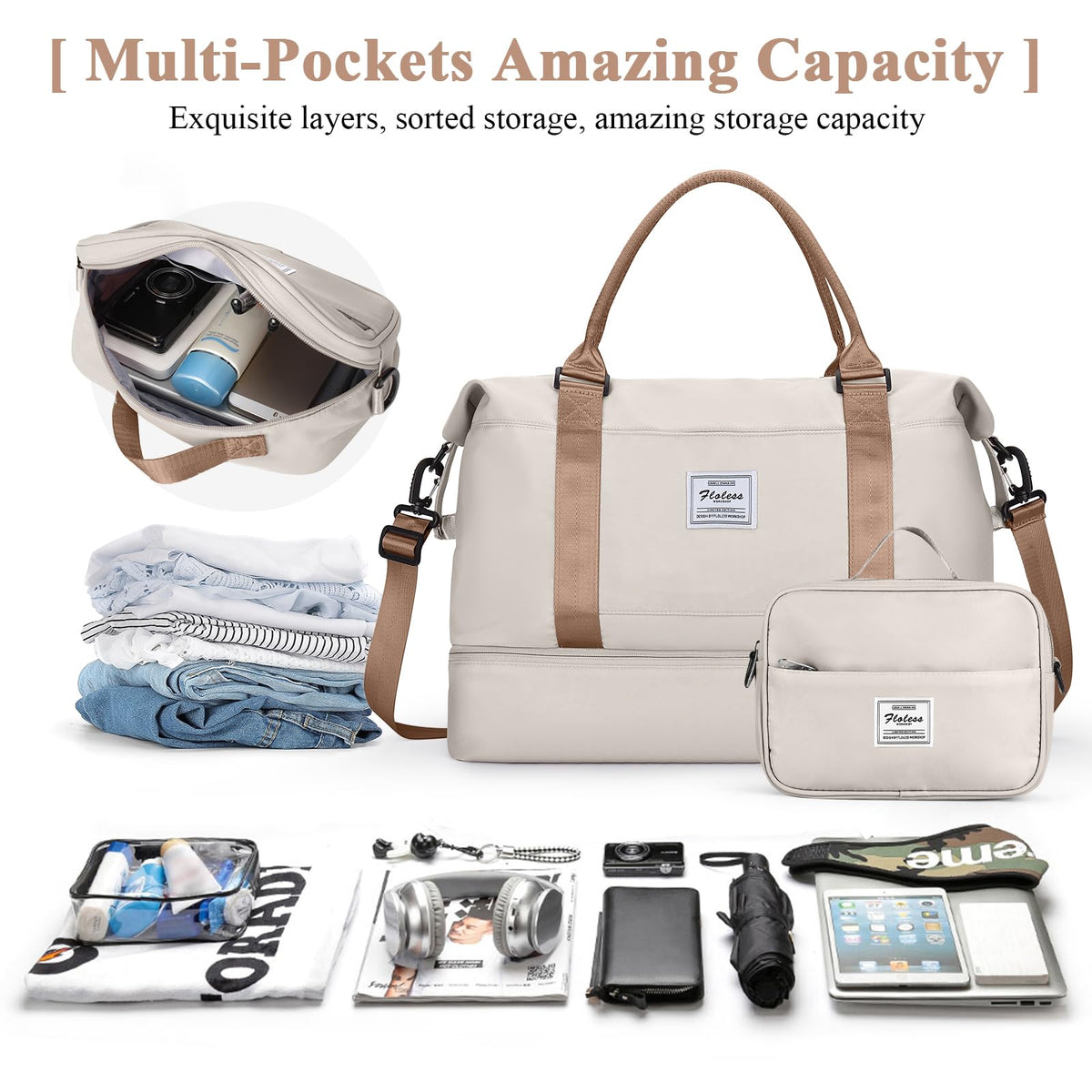 Travel Duffel Bag with Shoes Compartment,Weekender Bags for Women Travel