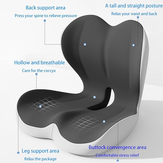 Seat Cushion for Long Sitting Office Worker, Memory Foam Chair Cushion for Car, Truck & Office Seat L-Shaped Ergonomic Design(Black Gray)