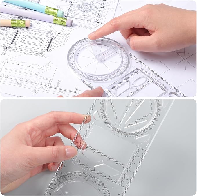 Zonon 2 Pack 6 Inch Protractor, Multifunctional Drawing Ruler Rotatable Mathematical Function Math Geometry Ruler Set, 360 Degree Protractor, Drafting Tools, Large Circle Protractors (Upgrade)