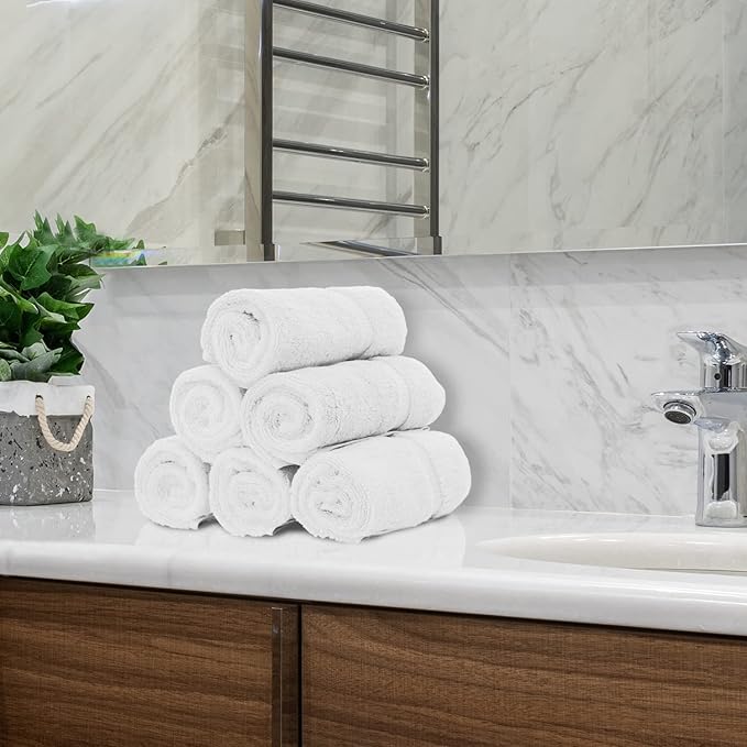 Luxury Hotel & Spa Towel 100% Genuine Turkish Cotton Hand Towels - White - Dobby Border - Set of 6