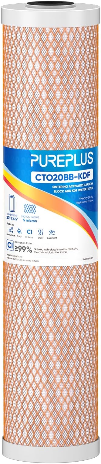 PUREPLUS 5 Micron 20" x 4.5" Whole House Coconut Shell Activated Carbon and KDF