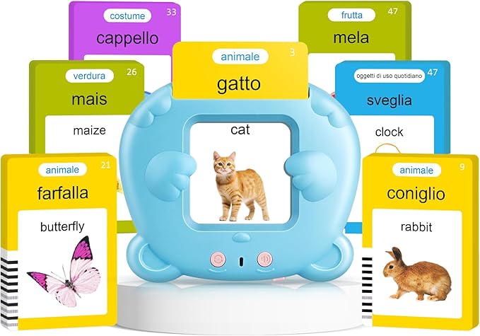Italian & English Talking Flash Cards for Toddlers, Bilingual Flash Cards for Toddlers with 224 Sight Words, Montessori Learning Toys, Speech Therapy & Sensory Preschool Education Gifts for Kids
