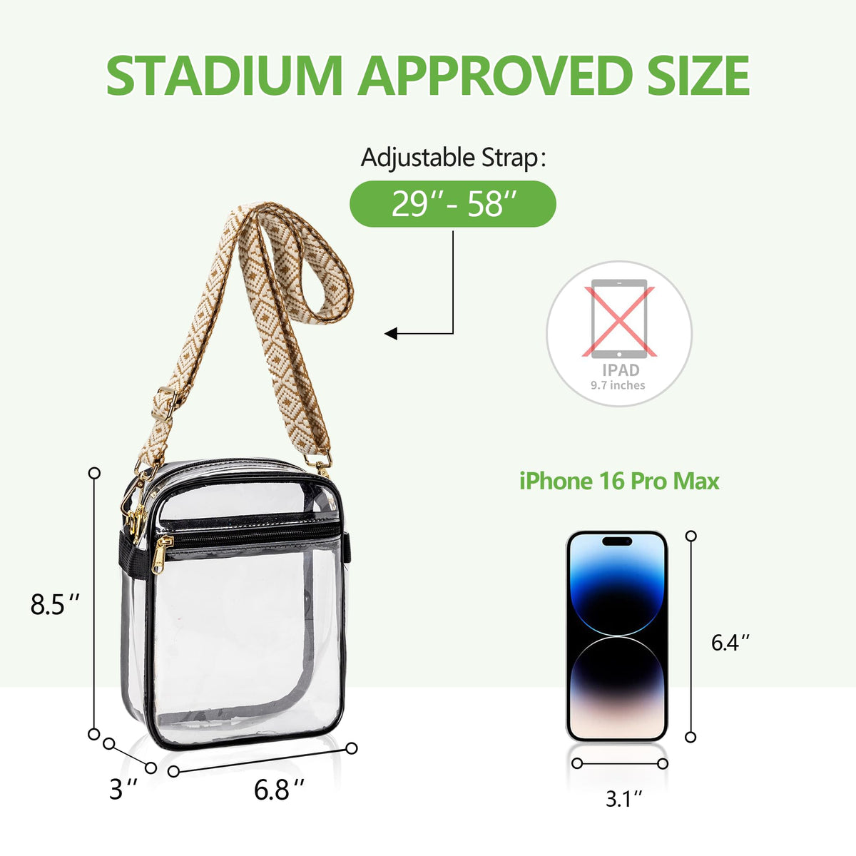 MAY TREE Clear Bag for Stadium Events, 8.5x6.8x3 Inches Stadium Approved
