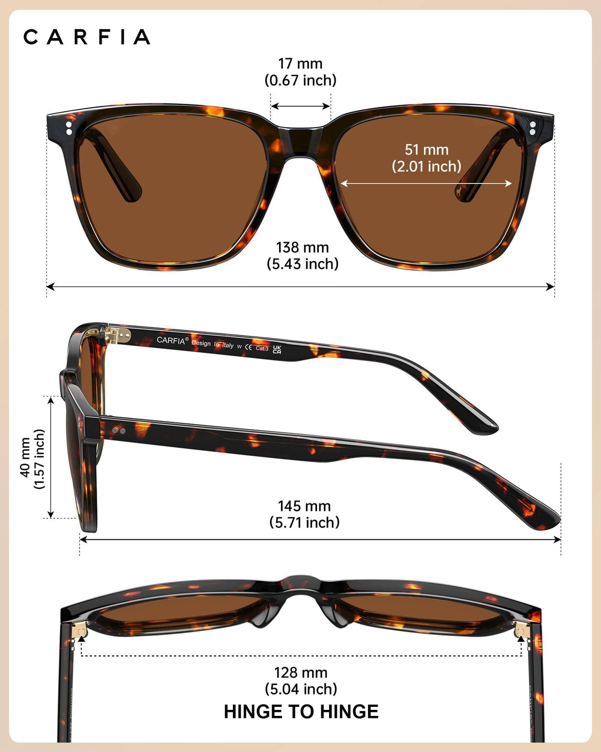CARFIA Acetate Polarized Sunglasses for Women UV400 Protection CA5354