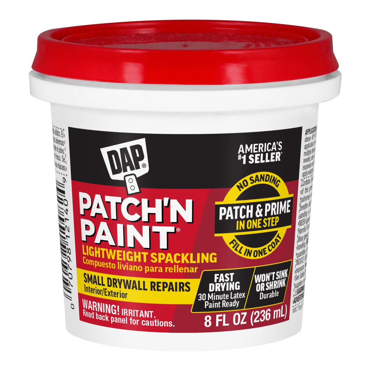 DAP Patch-N-Paint Lightweight Spackling, White, 8 Oz (7079801602)