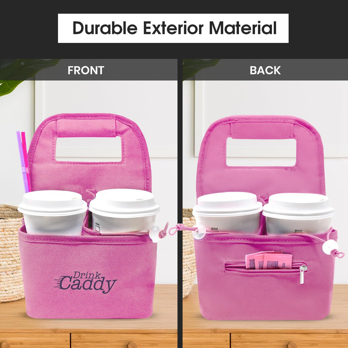 Drink Caddy Portable Drink Carrier, 4 Cup Collapsible Coffee Holder, Pink