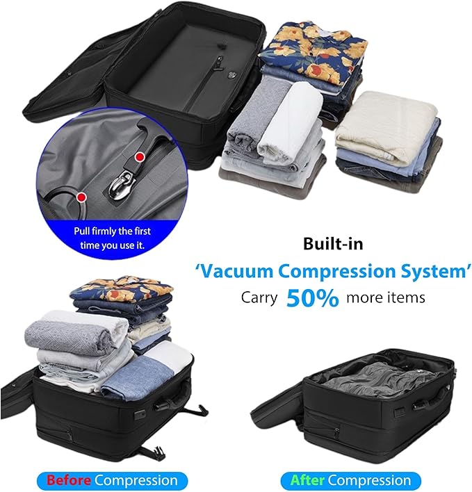 MEGABACK 70L Vacuum Travel Backpack, TSA Lock, Charging Port, Waterproof