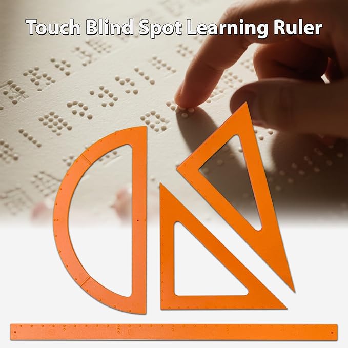 Braille Ruler Set - Durable ABS Math & Geometry Tools (Triangular Protractor, Rulers) - Ideal for Blind Students, School Learning Supplies