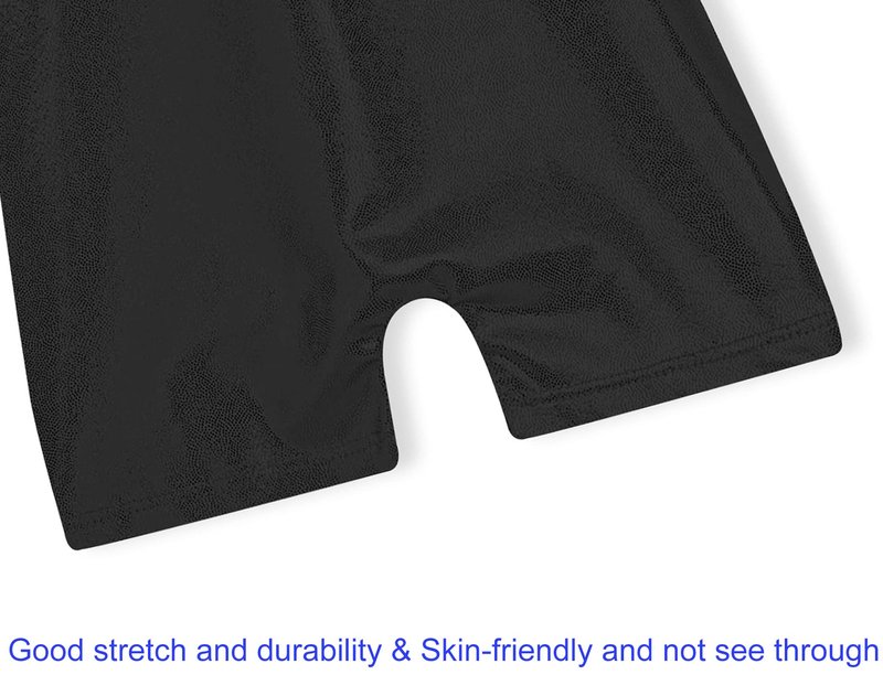 Domusgo Gymnastics Leotards for Girls 9-10 Years Old Glitter Black One Piece Unitard with Shorts