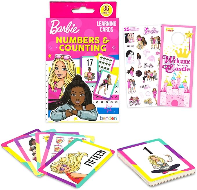 Barbie Flash Cards Set Toddler Kids - Bundle with 36 Math Flashcards Featuring Numbers for Pre-K Boys, Girls Plus Stickers, More | Barbie Learning Toys