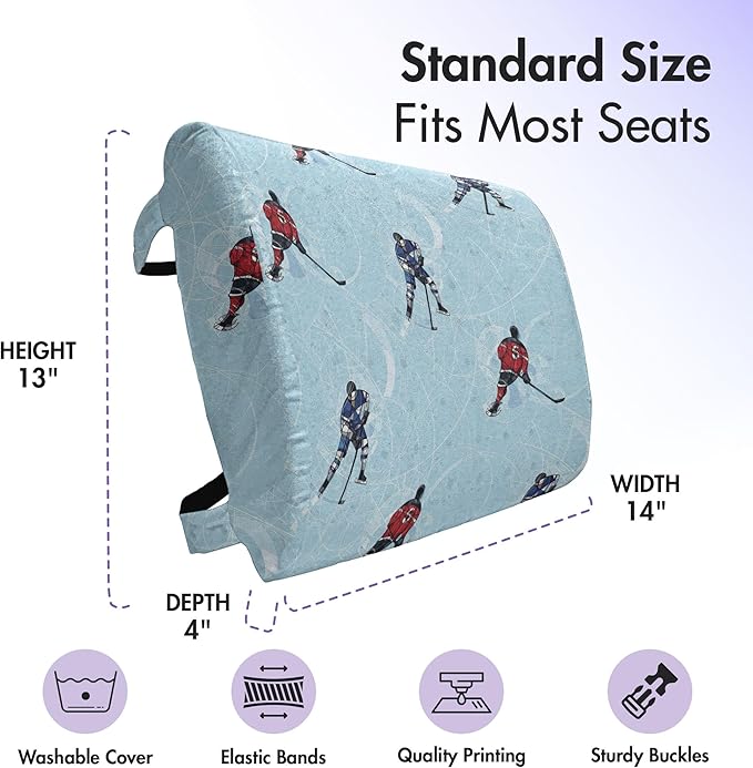Ambesonne Sport Lumbar Back Support Pillow, Abstract Lines Background Ice Hockey Pattern Competitive Match Winter Season, High Density Foam for Office Chairs Car Seats, 14" x 13", Blue Red Black