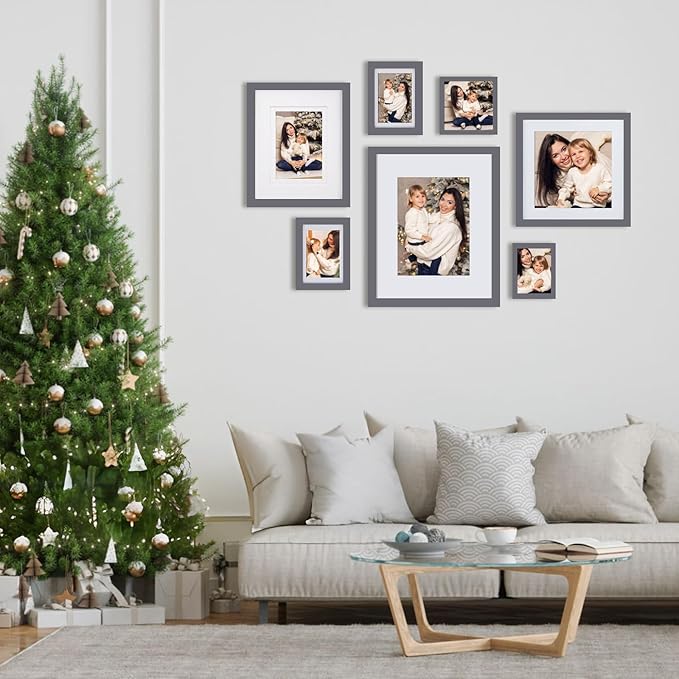 Egofine 8x10 Picture Frame Made of Solid Wood, Covered by Plexiglass for Pictures 4x6 or 5x7 with Mat or 8x10 Without Mat, Table Top Display and Wall Display Photo Frame, Dark Gray