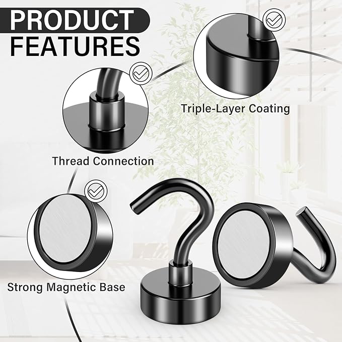 Magnetic Hooks, 20Pack Neodymium Magnet Hook for Hanging, 25LBS Strong Metal Magnet with Hooks Heavy Duty for Classrooms, Cruise, Fridge, Whiteboards, Office, Home and Kitchen