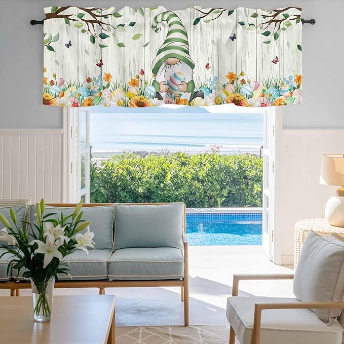 Easter Gnomes Curtain Valances for Windows, Kitchen Valance Window Treatment