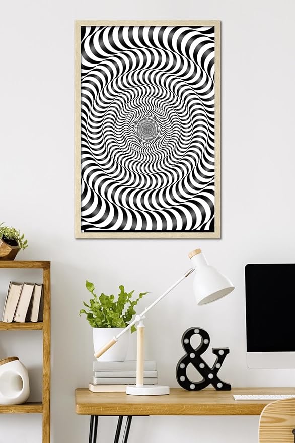 Trends International Zebra Stripe Optical Illusion Wall Poster, 34L x 22.4W, Blonde Framed Version