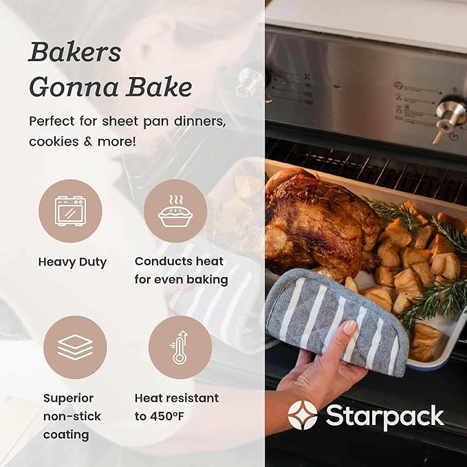 Starpack 'Bakers Gonna Bake' High Performance Nonstick Baking Sheet Pan Set of 2 - Heat Resistant Medium and Large Aluminum Baking Pan Set with Wire Rack for Baking Sheet - Heavy-Duty Baking Pans
