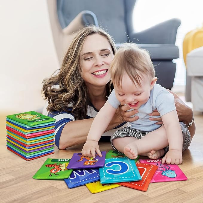 Dr.Rapeti Soft Alphabet Cards, 26pcs ABC Alphabet, 26 Letters Flash Cards with Storage Bag Washable Non-Toxic, Early Learning Toy, Baby Bath Toy for Baby Infant Toddler Kids