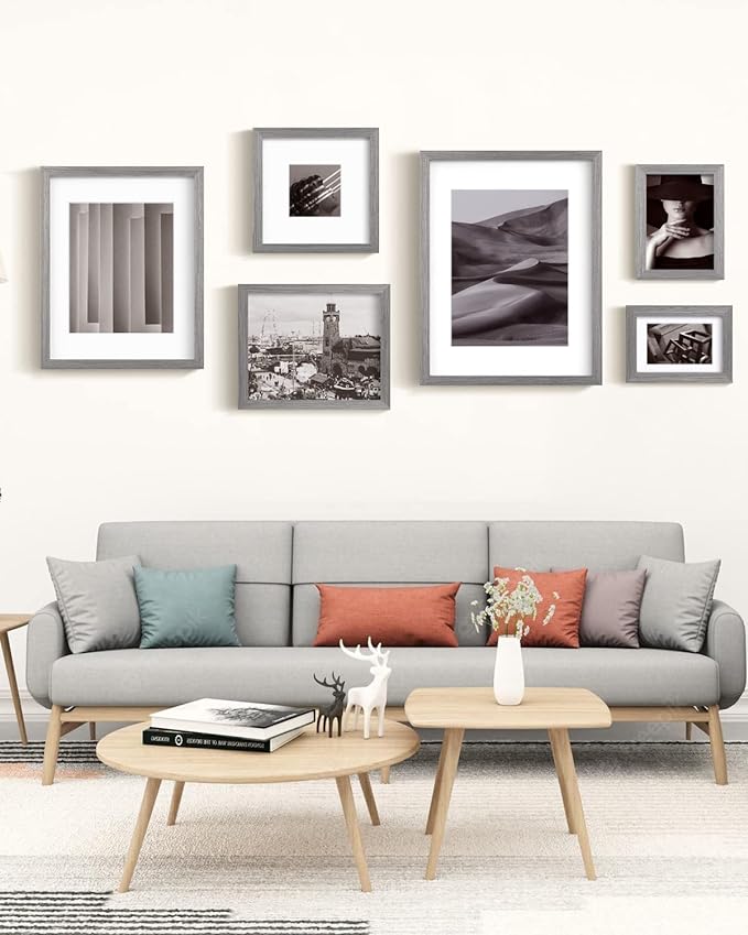 Egofine 5x7 Picture Frame Made of Solid Wood with Plexiglass, Display Pictures 3.5x5/4x6 with Mat or 5x7 Without Mat for Tabletop and Wall Mounting, Oak Grey