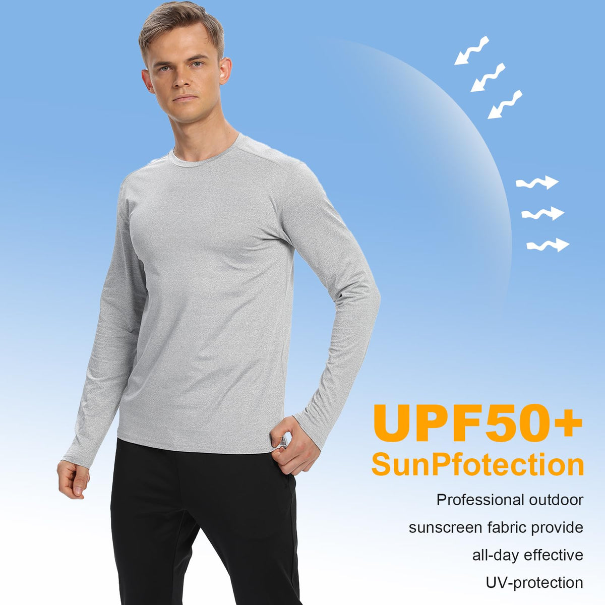 Mens Long Sleeve T Shirts,Athletic Sun Protection UPF 50+ Rash Guard Shirts for Gym,Workout,Running(Light Gray S)