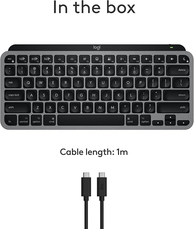 Logitech MX Keys Mini for Mac Minimalist Wireless Keyboard, Compact, Bluetooth, Backlit Keys, USB-C, Tactile Typing, Compatible with MacBook Pro & Air,iMac,iPad - Space Grey