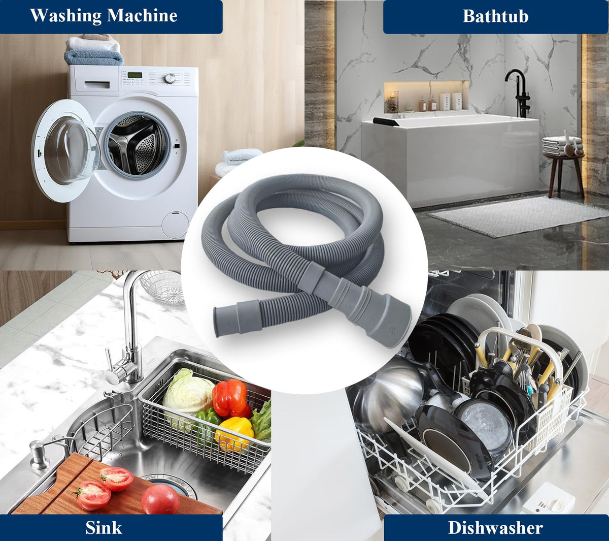 DLHMBOQ 10ft Washing Machine Drain Hose Extension Kit - Universal for Washer, Dishwasher & Dehumidifier, 7-Piece Set with U-Bracket, 4 Clamps & Adapter