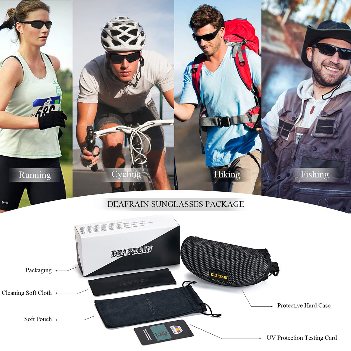 DEAFRAIN Polarized Sports Sunglasses for Men Women Sun Glasses Shades for Fishing Driving Cycling Running